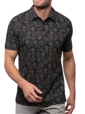 Travis Mathew Off the Cape Polo Shirt Men's Medium Black Pineapple Print Golf